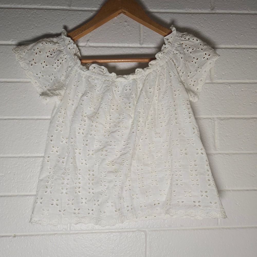 KONTROL Women Eyelet Lace Top White XL Off Shoulder Flutter Sleeve Angel Cottage